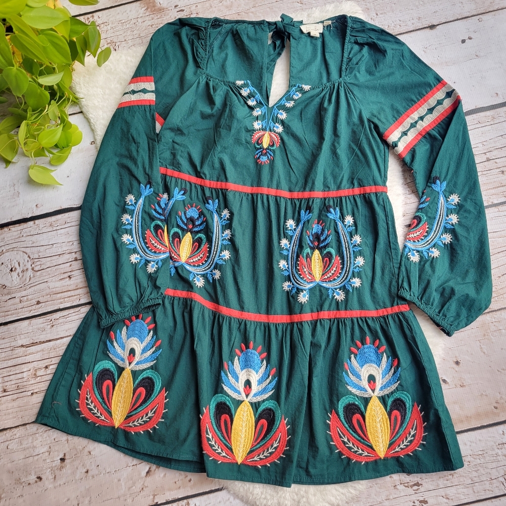 Anthropologie Let Me Be Embroidered Tunic Dress Size XS